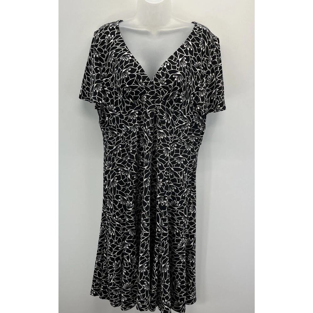 Chaps Ralph Lauren Dress Black Ivory XL Stretch Short Sleeve Washable